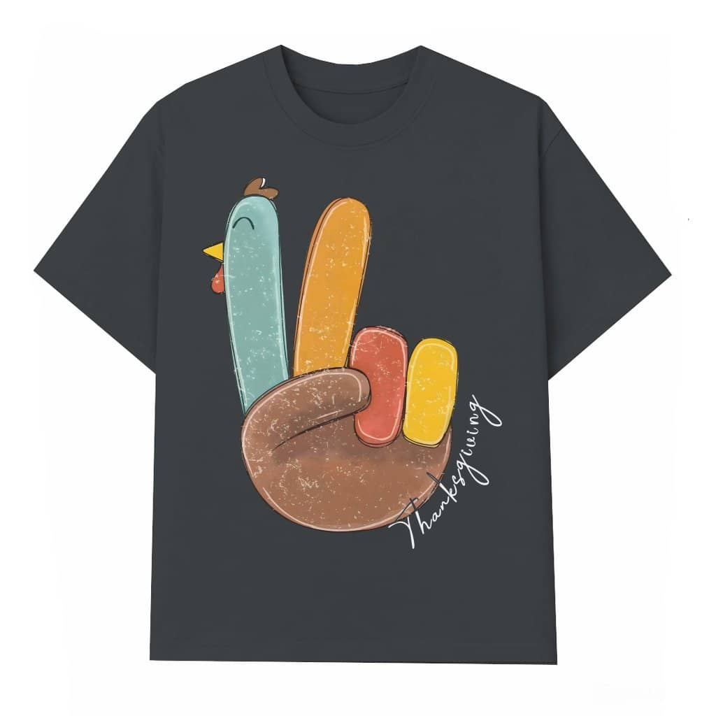 Peace Sign Turkey T-shirt – Thanksgiving Gift for Family Retro Funny