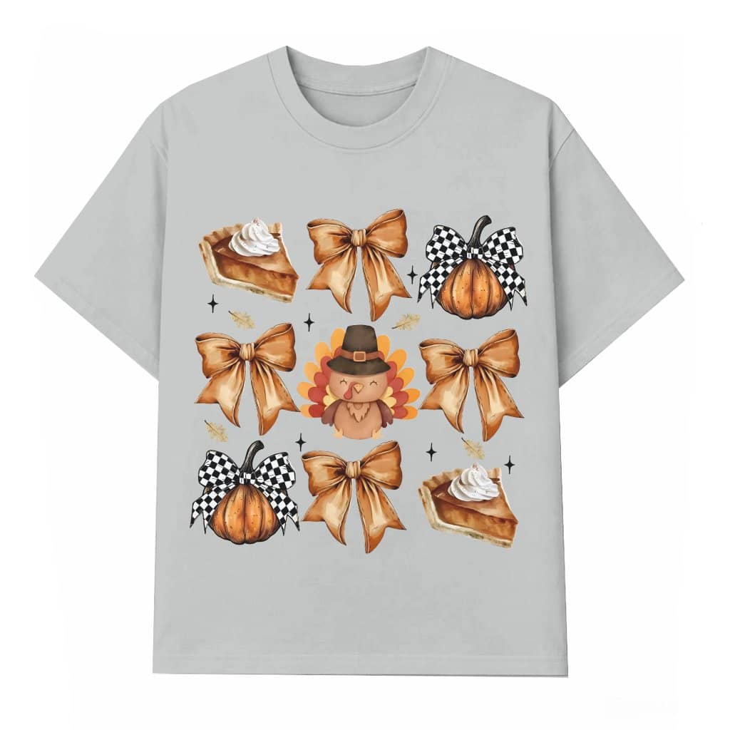 Retro Coquette Bow Pumpkin T-Shirt – Thanksgiving Gift for Her