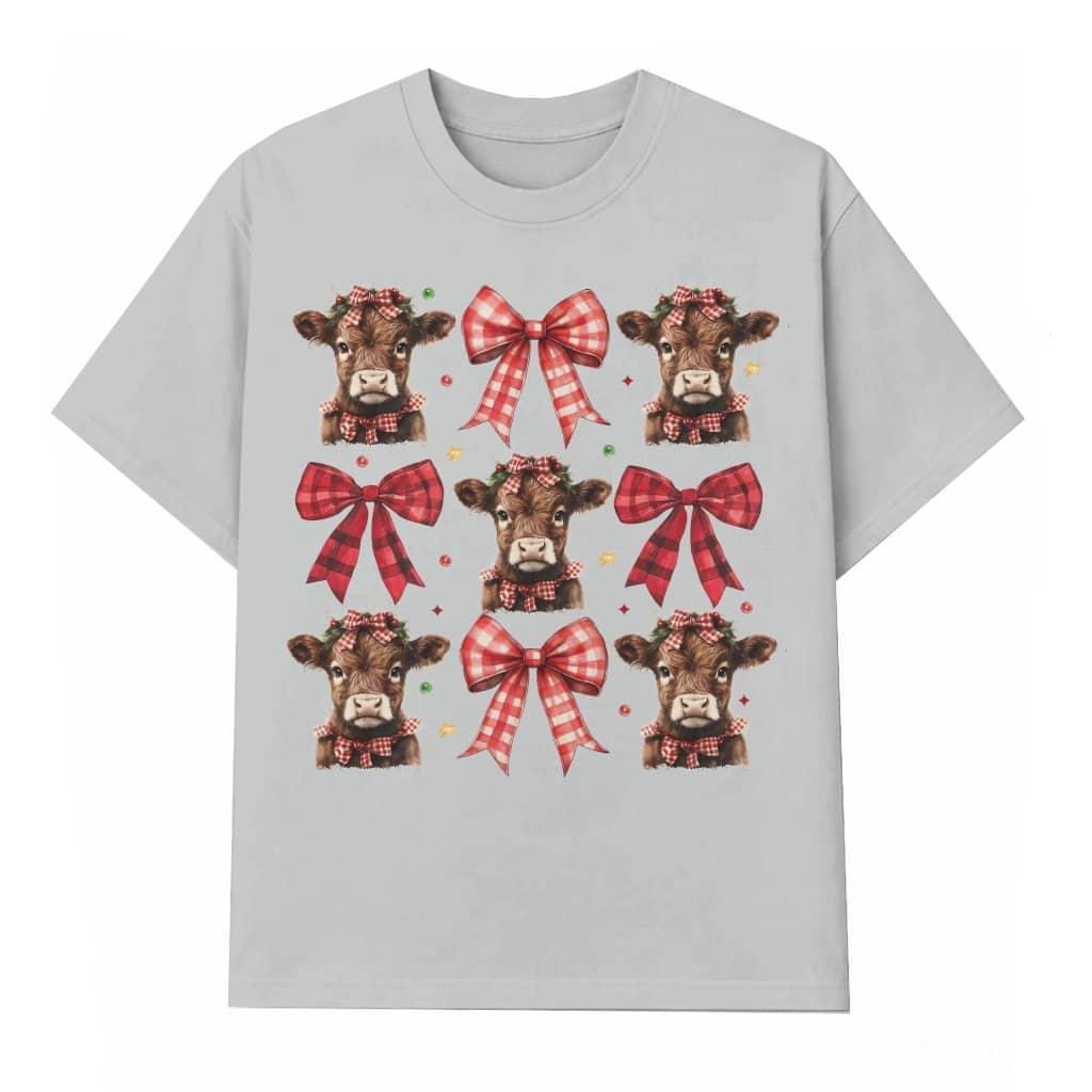 Funny Christmas Cow T-shirt – Christmas Gift Cute Bow