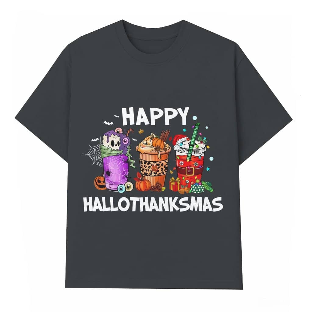 Happy HalloThanksMas Funny Gnome Coffee T-shirt – Holiday Gift for Coffee Lovers Cute