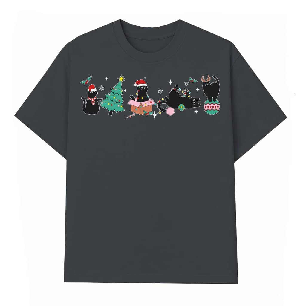 Cute Black Cat T-shirt – Christmas Gift for Cat Lovers