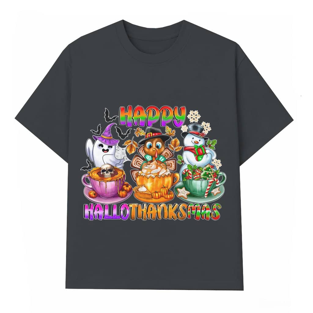 Happy Hallothanksmas T-shirt Halloween Thanksgiving Christmas – Funny Gift for Men Women
