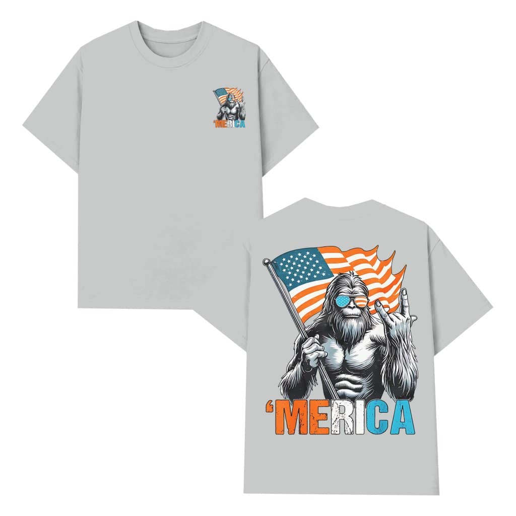 Bigfoot Merica T-Shirt – Patriotic American Pride Gift Funny Sasquatch Flag