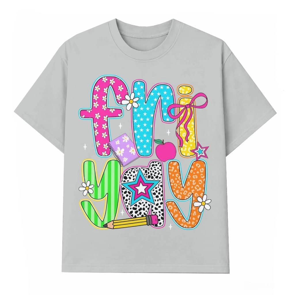 Funny Happy Friyay Teacher T-shirt – Teacher Appreciation Gift for Teacher Preppy Retro Pencil Design