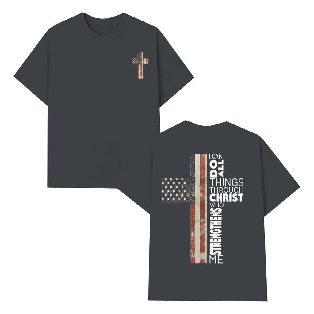 Christian Patriotic Cross T-shirt – Patriotic Gift for Faithful Patriots American Flag Bible Verse