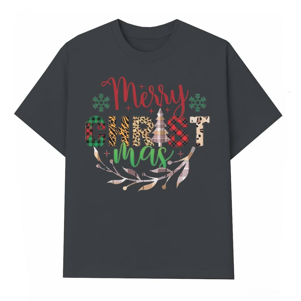 Merry Plaid Leopard T-shirt Christmas – Festive Holiday Graphic Design Gift