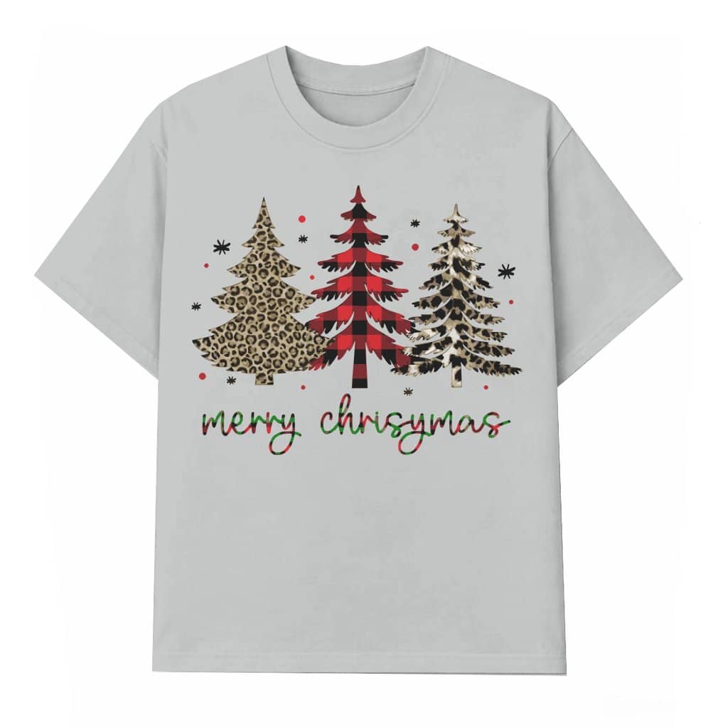 Festive Plaid Leopard T-shirt – Christmas Gift for Men Women