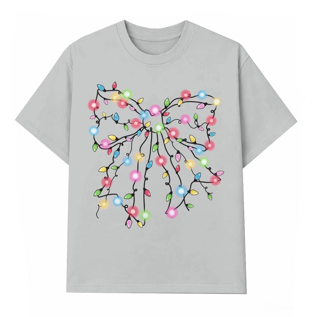 Funny Christmas Lights Coquette Bow T-shirt – Christmas Gift for Her
