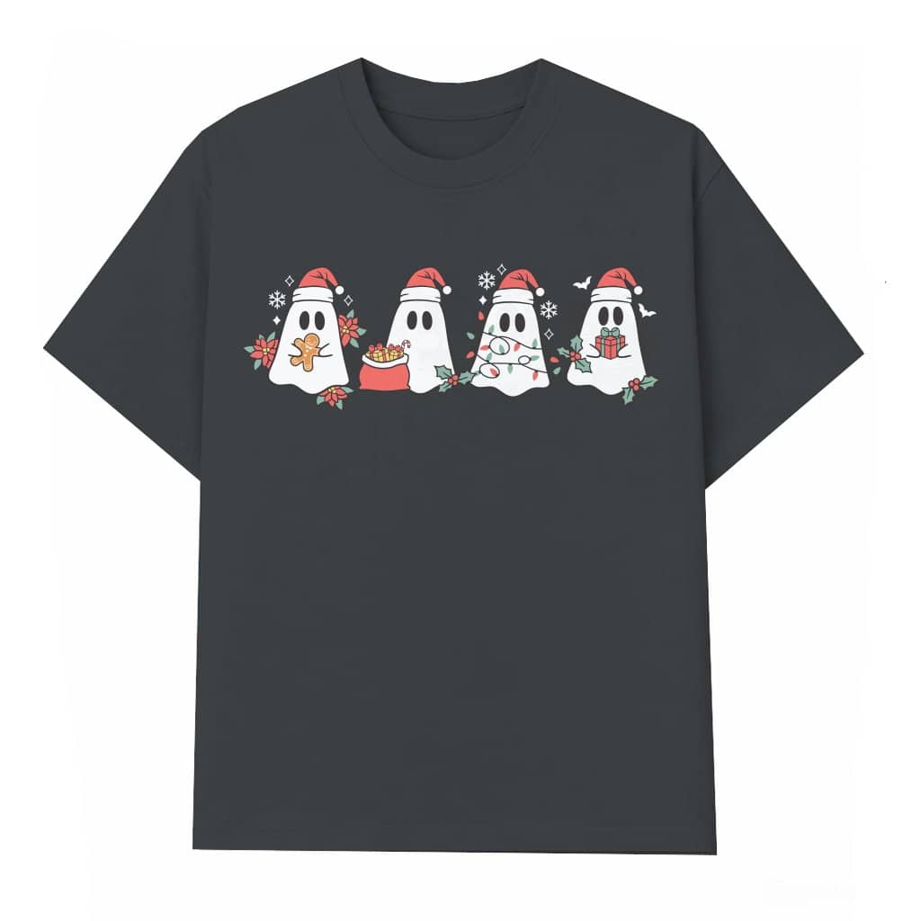 Cute Funny Ghost Santa T-shirt – Christmas Gift for Men Women