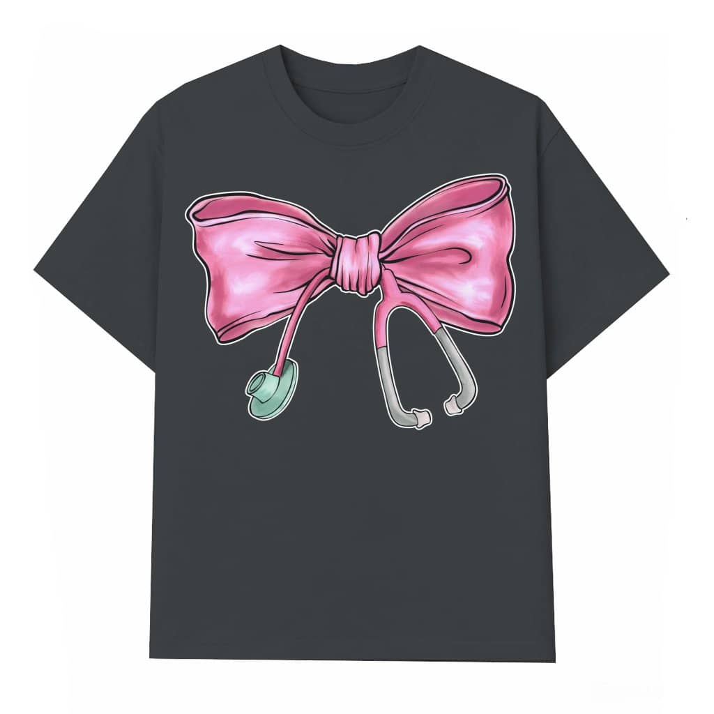Nurse Stethoscope Bow T-shirt – Gift for Nurse Women Pink