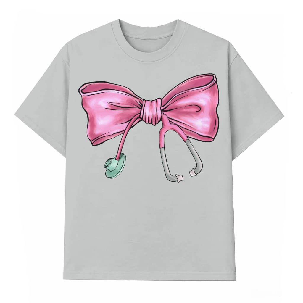 Nurse Stethoscope Bow T-shirt – Gift for Nursing Student Pink