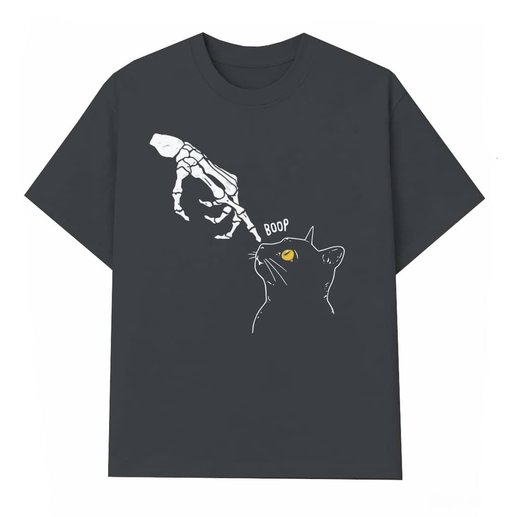 Funny Skeleton Cartoon Cat Print T-shirt – Gift for Him Her