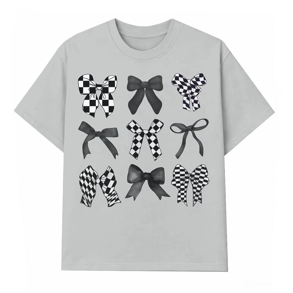 Coquette Checkered Black Bow T-shirt – Gift for Women