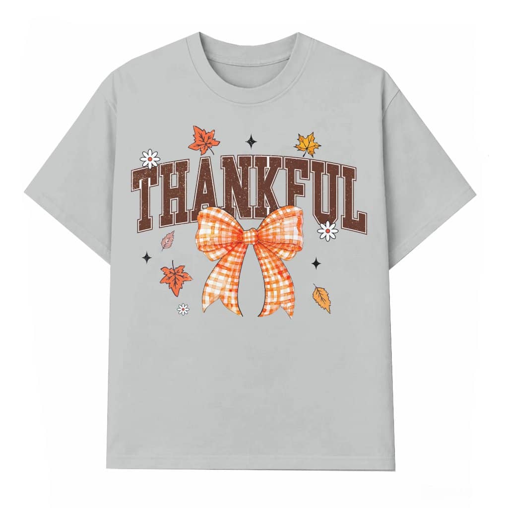 Thankful Autumn Pumpkin T-shirt – Fall Gift Retro Bow Coquette