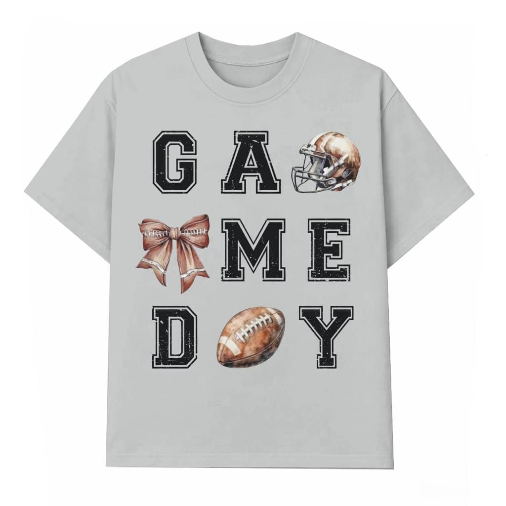 Game Day Football Coquette Bow T-shirt – Fall Season Gift for Women