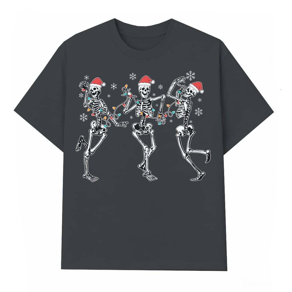 Dancing Skeleton Wash Tee – Christmas Gift Funny Holiday Lights