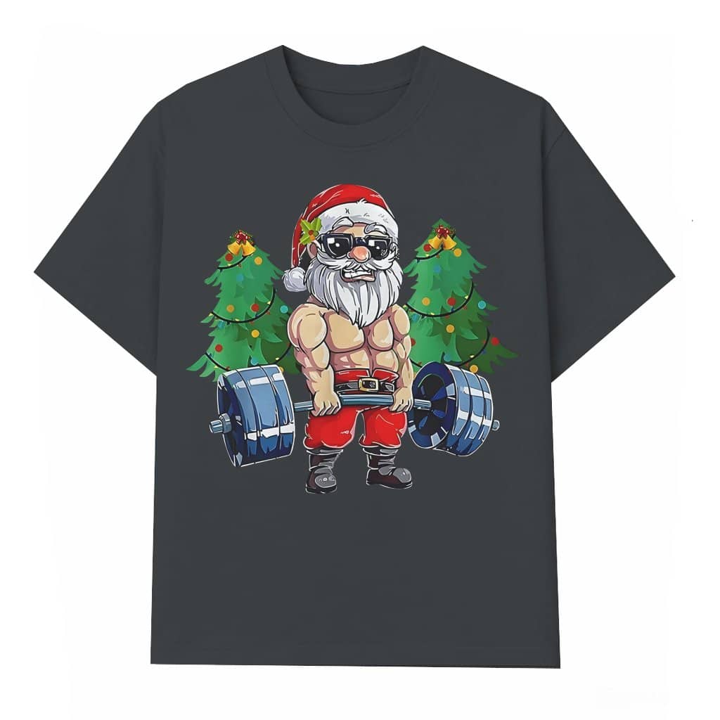 Funny Buff Santa Gym T-shirt – Christmas Gift for Fitness Lovers