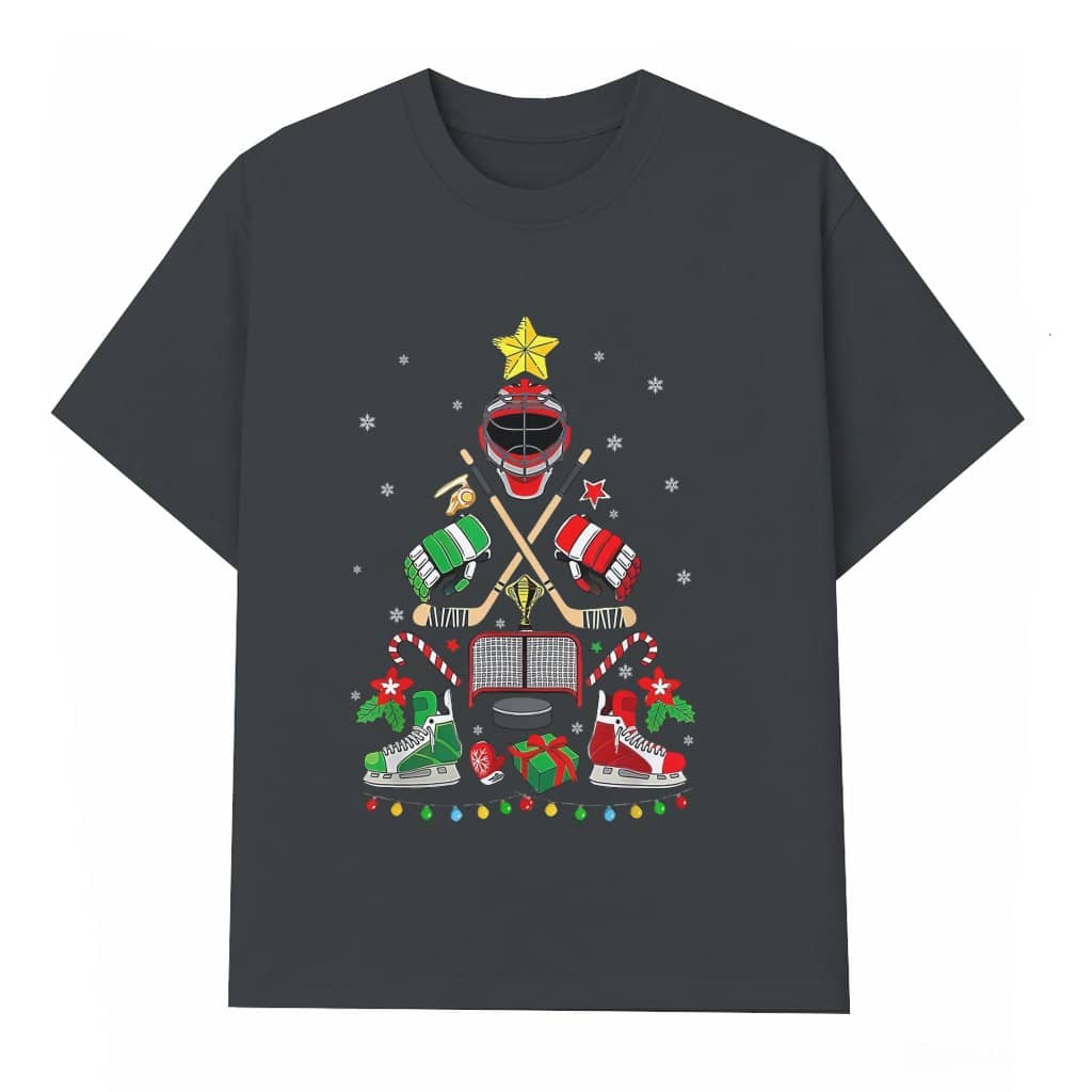 Ice Hockey Christmas Tree T-shirt – Christmas Gift for Hockey Lover Cool Santa