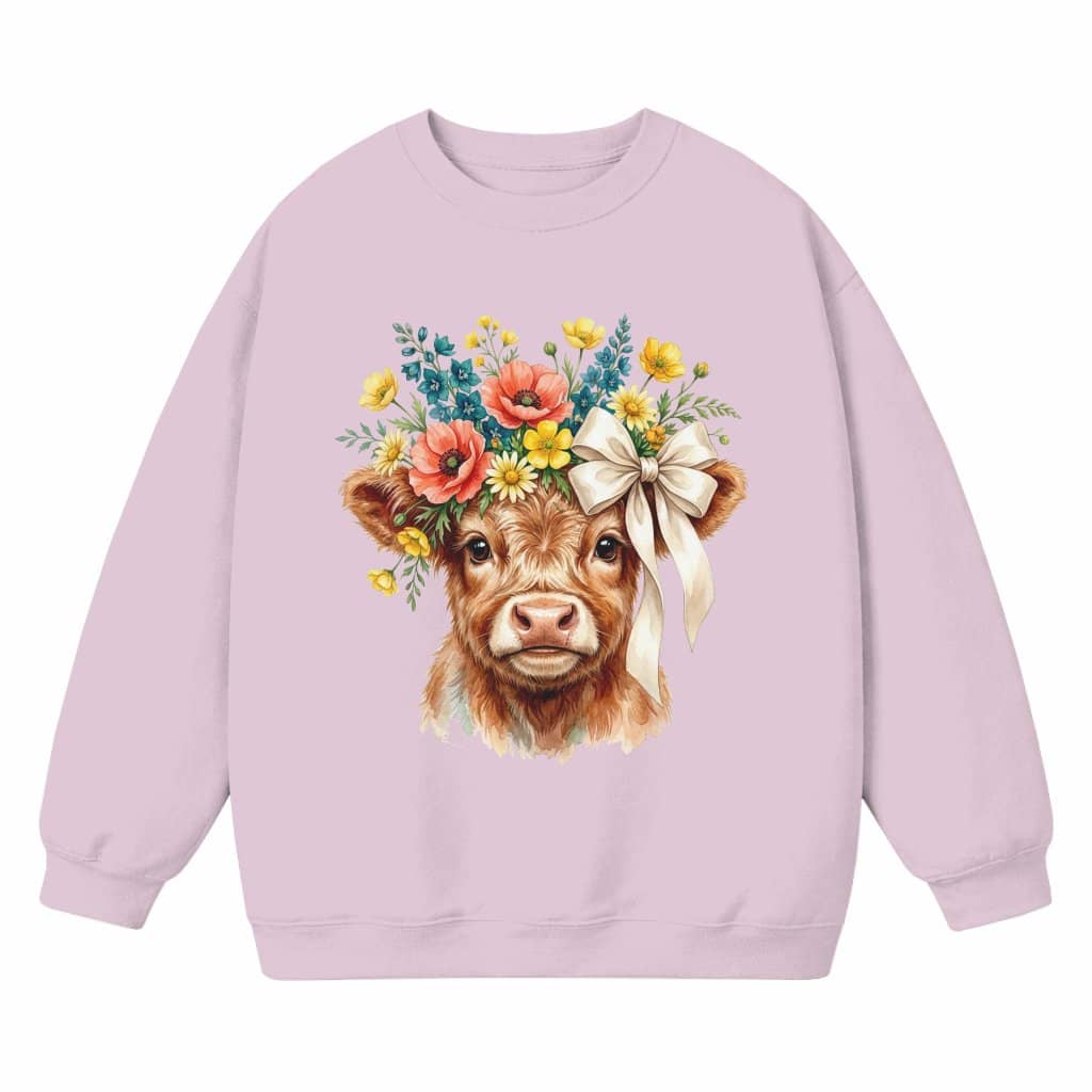 Highland Cow Floral Sweatshirt – Spring Animal Lover Gift for Women Cute Rustic Style