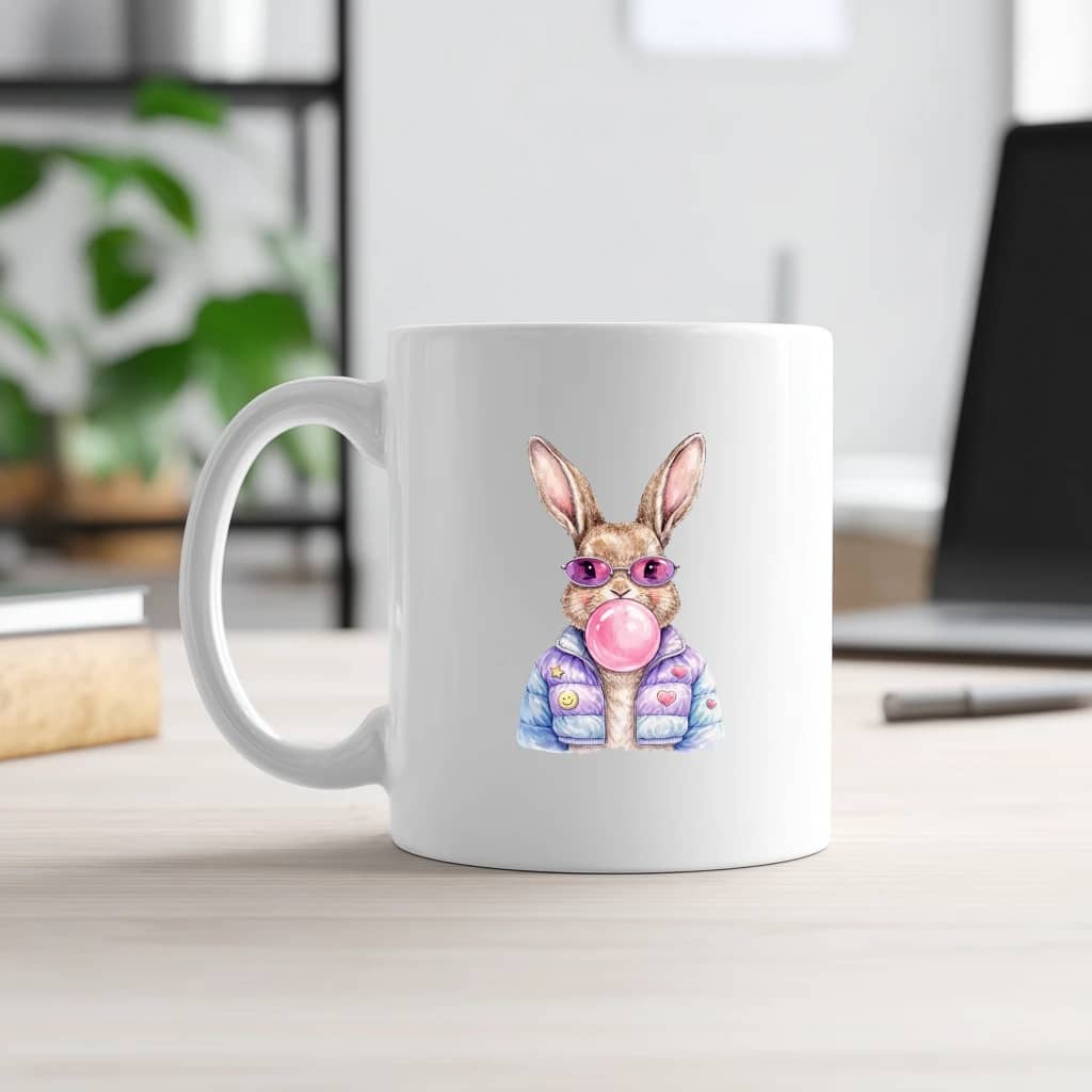 Bubble Gum Bunny White Mug – Funny Easter Gift for Women