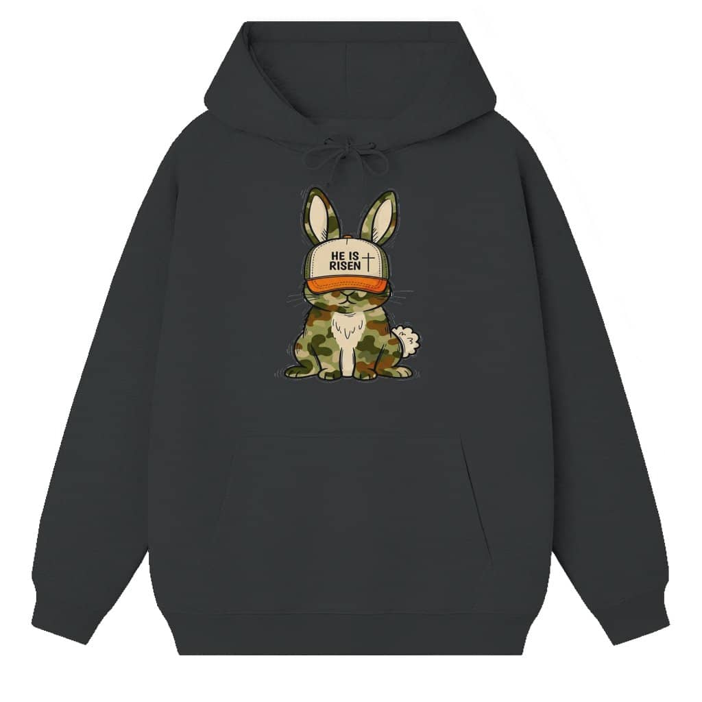 He Is Risen Camo Easter Bunny Hoodie – Easter Gift for Him & Her