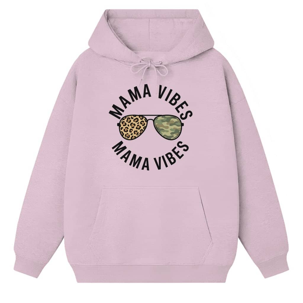 Mama Vibes Hoodie – Mother's Day Gift for Mom Leopard Camo Sunglasses Graphic