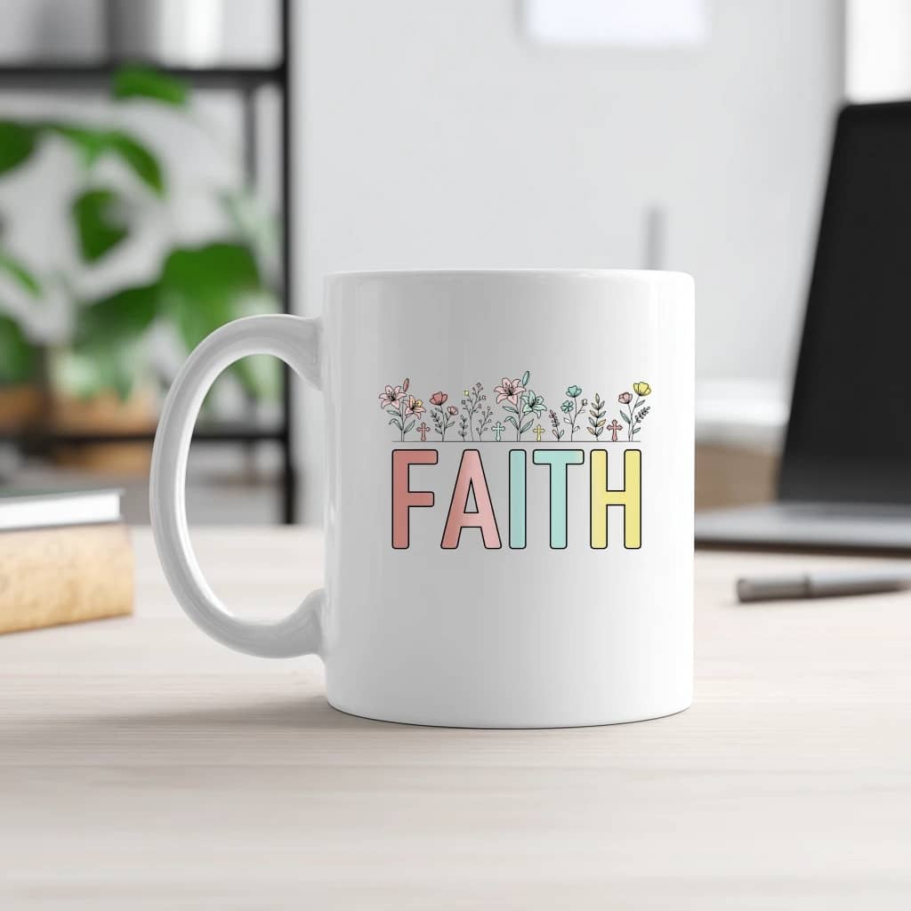 Faith Floral Christian White Mug – Christian Gift