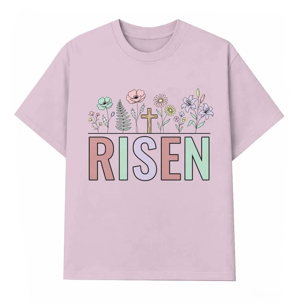 Risen T-shirt – Easter Gift for Women Floral Christian