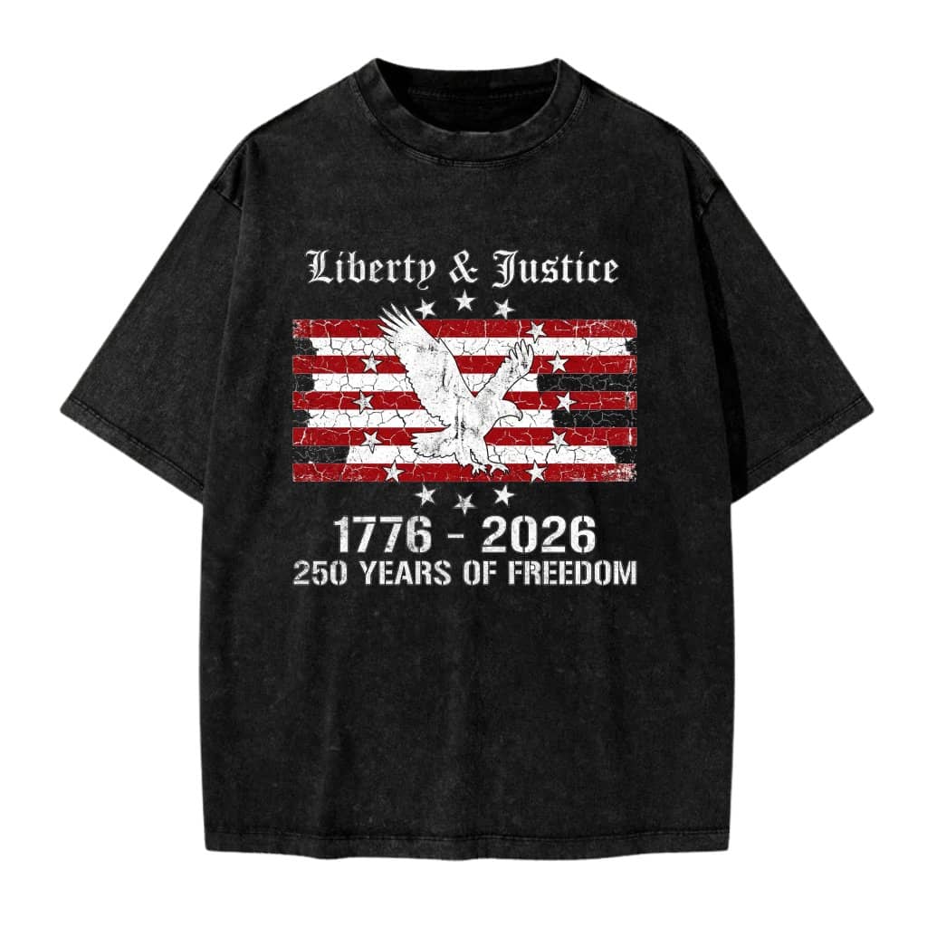 Liberty and Justice USA Flag Eagle Wash Tee – Patriotic Gift for Freedom Lovers