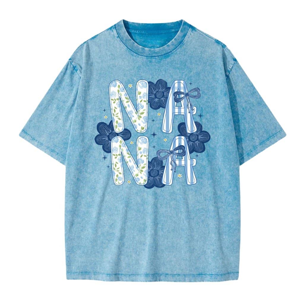 Floral Nana Wash Tee – Gift for Nana Blue Striped Graphic