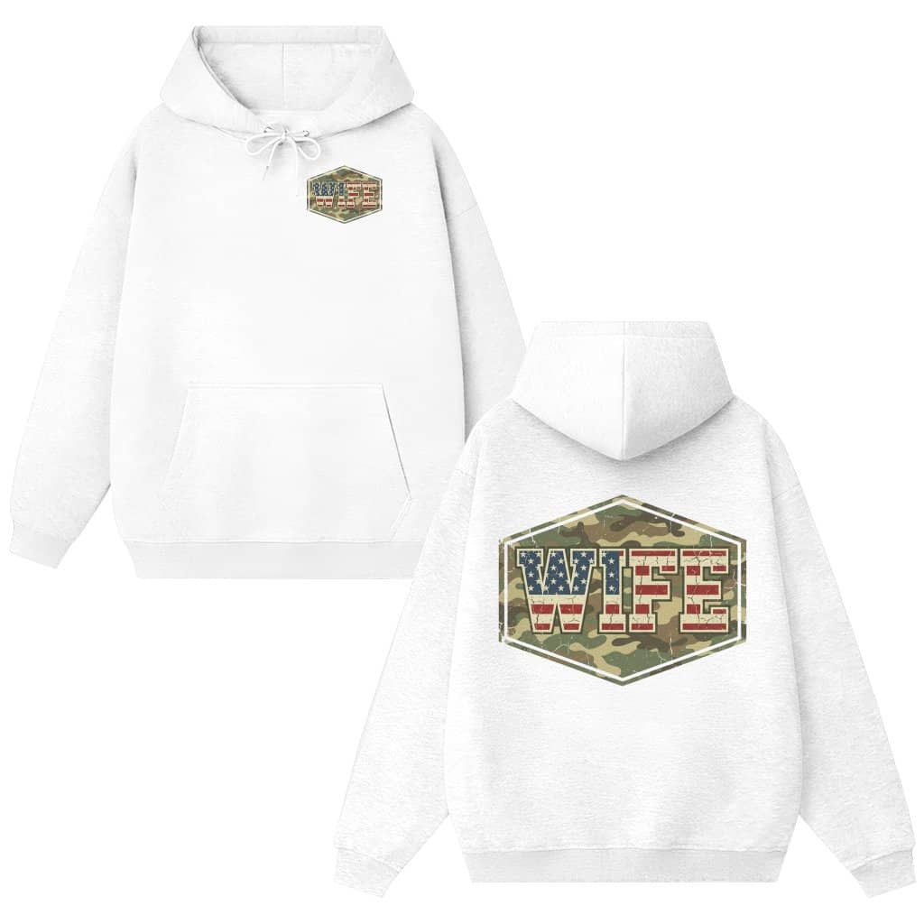 4th of July Wife Camo Hexagon Hoodie 2 sided - Perfect Independence Day Gift for Wife