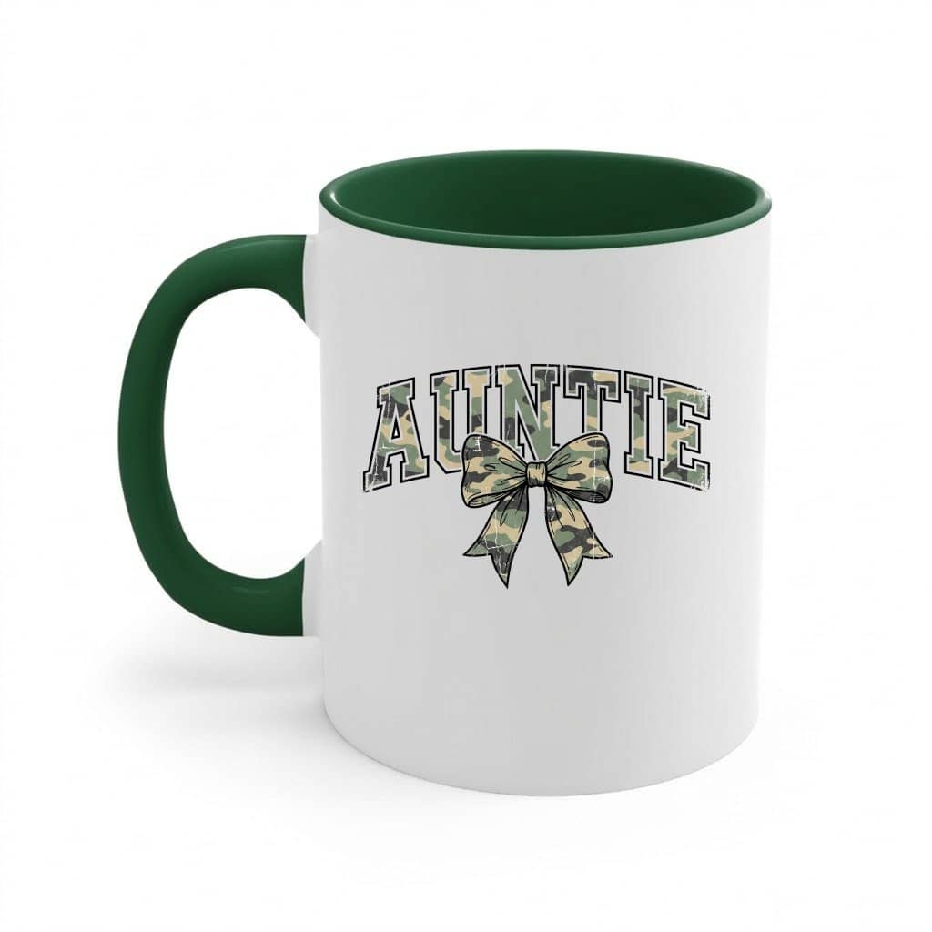 Funny Auntie Camo Coquette Bow Accent Mug - Funny Mother's Day Gift for Aunt