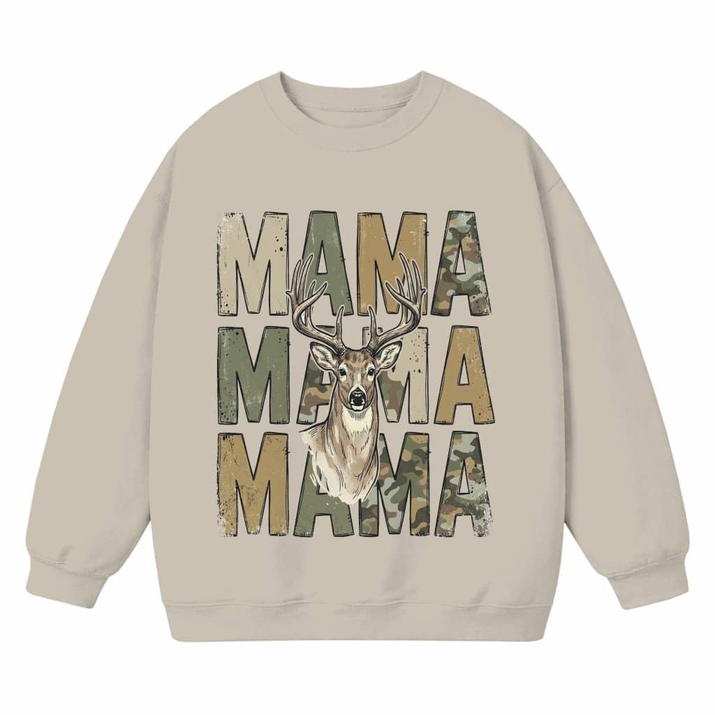 Vintage Camo Deer Mama Crewneck Sweatshirt - Rustic Hunter Mom Gift for women
