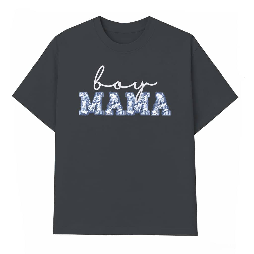 Blue Floral Boy Mama T-Shirt - Cute Mother's Day Gift for Mama