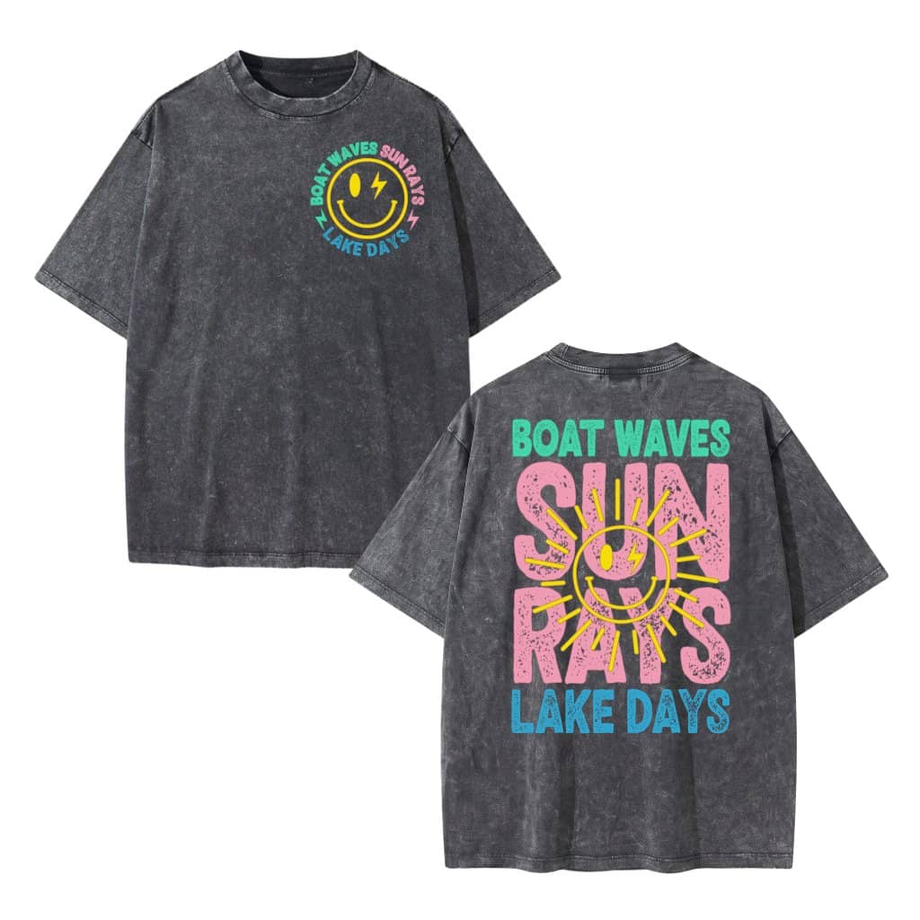 Retro Boat Waves Sun Rays Lake Days - Summer Vacation Wash Tee - Cute Summer Holiday Gift for women