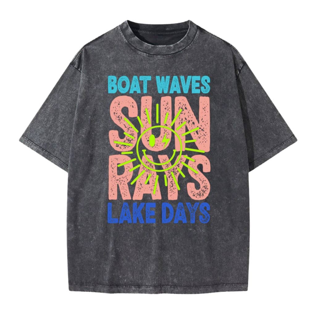 Retro Boat Waves Sun Rays Wash Tee - Summer Vacation Gift for women