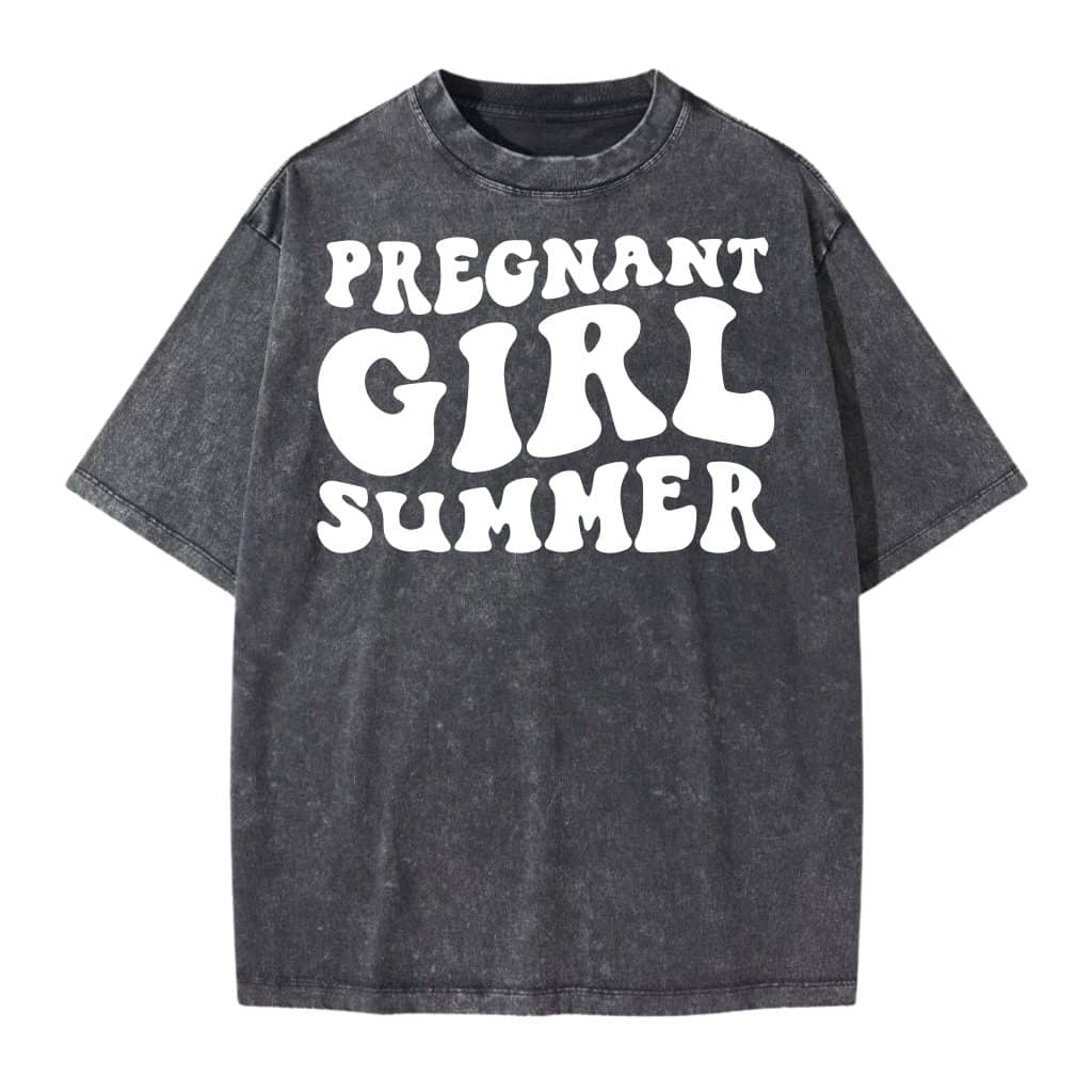 Cute Pregnant Girl Summer Wash Tee - Funny Pregnancy Announcement Gift for Mom, women