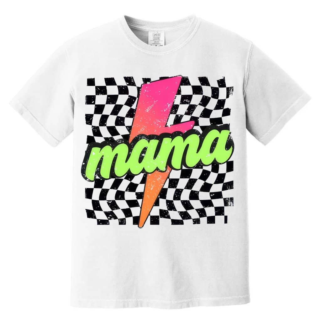 Retro Checkered Mama Comfort Colors - Mama Lightning Shirt - Perfect Mother's Day Gift for women