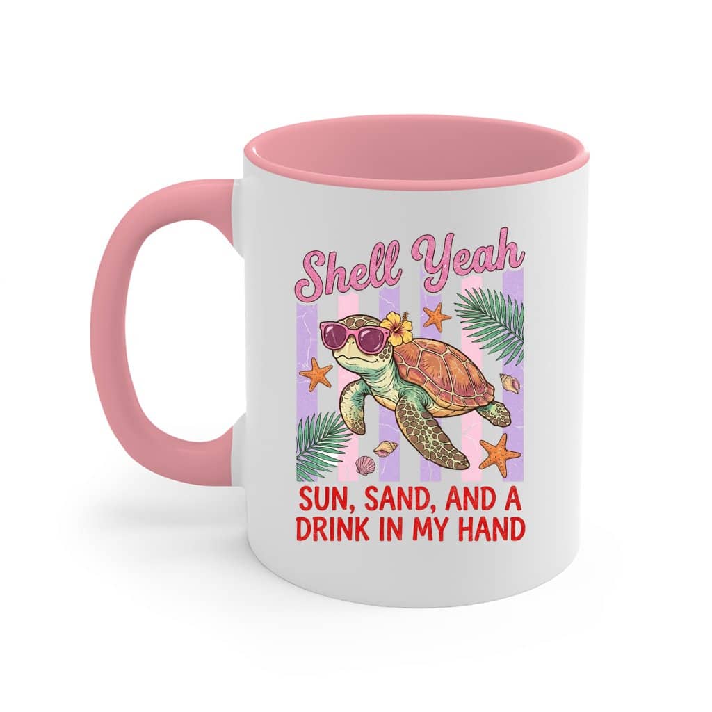 Vintage Shell Yeah Accent Mug - Cute Sea Turtle Mug - Funny Summer Vacation Gift for women, Turtle Lovers