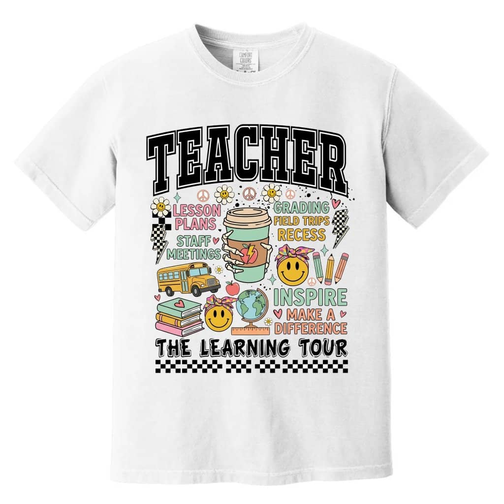 Teacher The Learning Tour Comfort Colors Shirt - Cute Teacher Tour Groovy Style Shirt - Perfect Gift for Teachers & Students