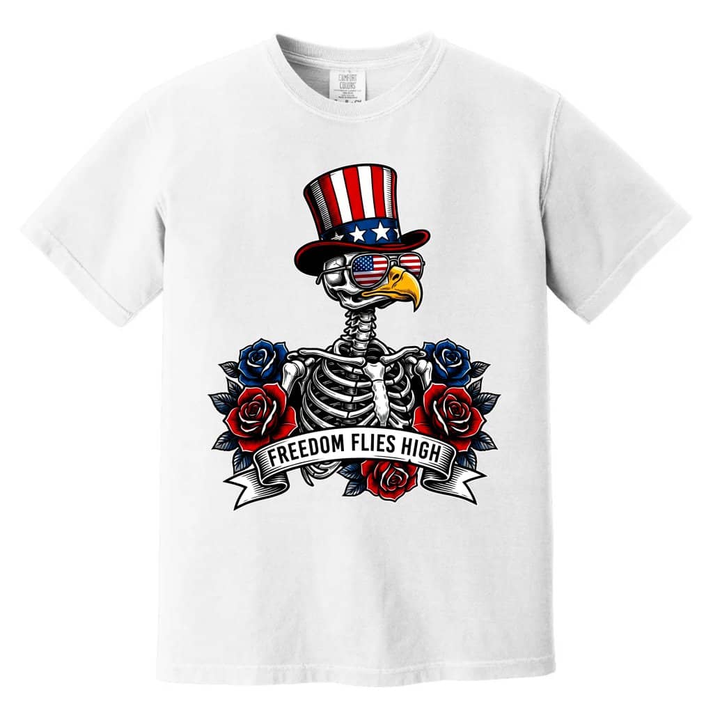 Comfort Colors 4th of July Patriotic Eagle Skeleton Shirt - Funny Freedom USA Eagle Shirt - Funny Independence Day Gift for men & women
