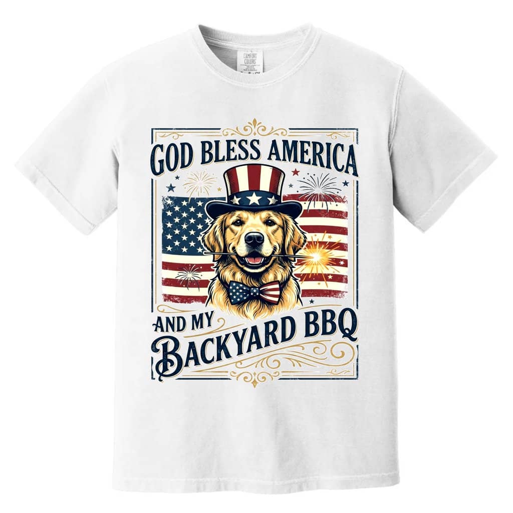 Comfort Colors Patriotic Golden Retriever 4th of July Shirt - God Bless America USA Flag Shirt - Funny Independence Day Gift for Dog Lovers