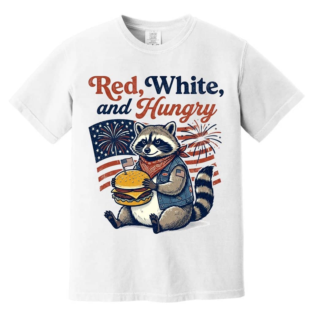 Red White & Hungry Patriotic USA Raccoon Comfort Color Shirt - Cute 4th of July American Gift for Raccoon Lovers