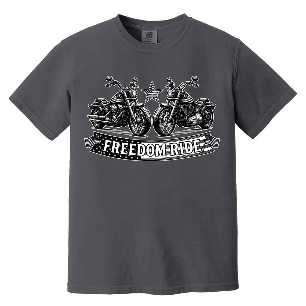 Comfort Colors Freedom Ride USA Patriotic Biker Couple Shirt - Ideal 4th of July Gift for Motorcycle Lovers
