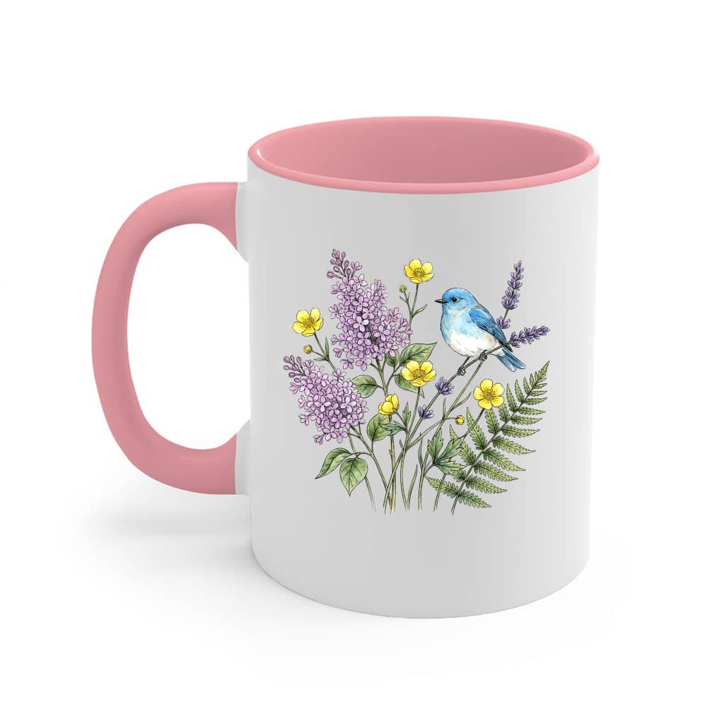 Cute Floral with Bird Grandma's Garden Accent Mug - Vintage Garden Gift for Nana