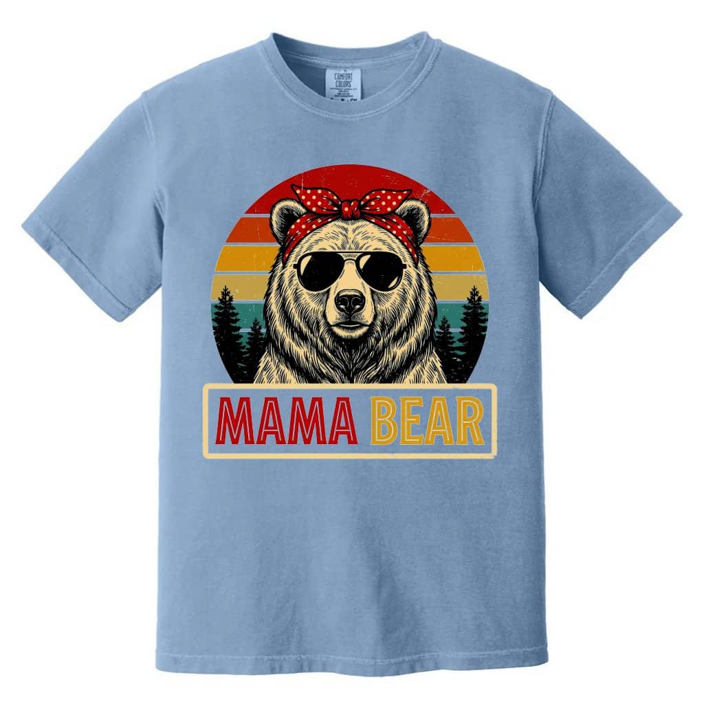 Comfort Colors Mama Bear Shirt - Vintage Mama Bear With Sunglasses and Polka Dot Bow Shirt - Cute Mother's Day Gift for women