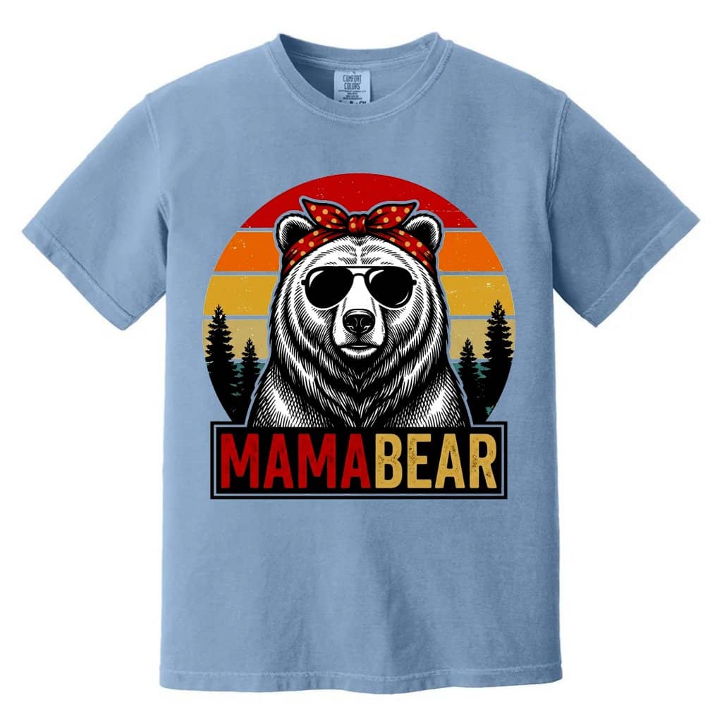 Comfort Colors Retro Mama Bear Shirt - Cute Mama Bear with Sunset Vibes Graphic Shirt - Ideal Mother's Day Gift for women