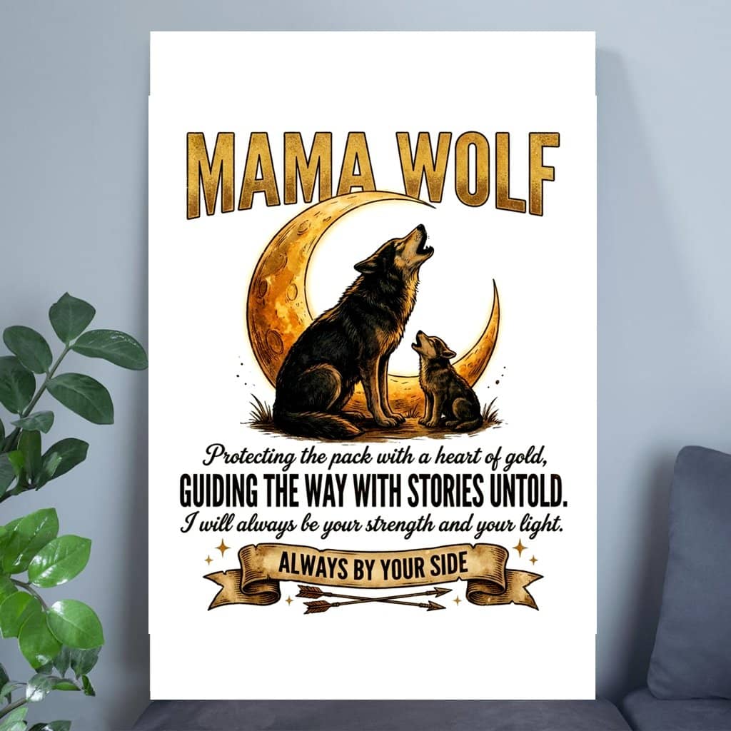 Mama Wolf Always By Your Side Poster - Vintage Protective Mom Wolf Animal Motherhood Theme Wall Decor - Mother's Day Gift for women