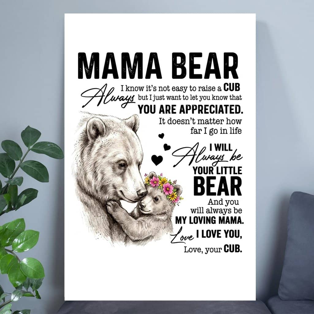 Vintage You Are Appreciated Mama Bear Poster - Loving Mama from Bear Cub Graphic Wall Decor - Cute Mother's Day Gift for Animal Lovers