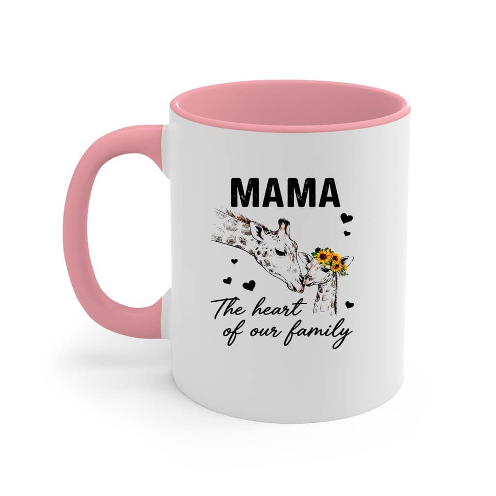 The Heart Of Our Family Mama Giraffe Accent Mug - Cute Mama Heart Mug - Ideal Mother's Day Gift for women